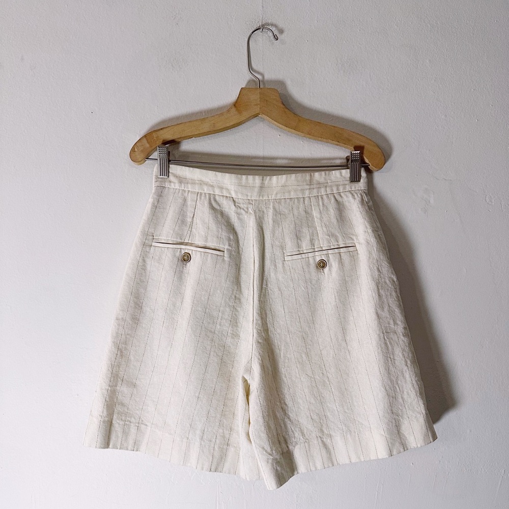 Mango Suit Pinstripe Shorts High Waisted Cream Brown Stripes - Picture 3 of 5